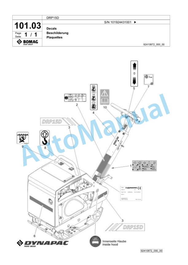 Bomag DRP15D Vibratory Plate Compactor Spare Parts Catalogue 00826105-5