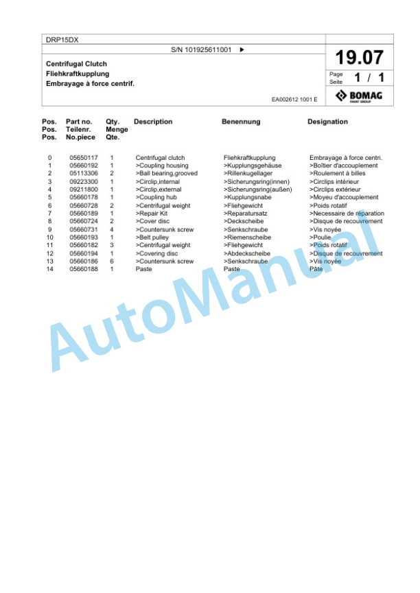 Bomag DRP15DX Vibratory Plate Compactor Spare Parts Catalogue 00826921-2