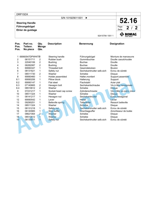 Bomag DRP15DX Vibratory Plate Compactor Spare Parts Catalogue 00826921-3