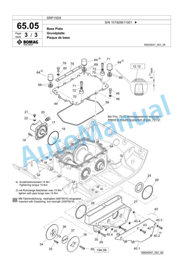 Bomag DRP15DX Vibratory Plate Compactor Spare Parts Catalogue 00826921-4