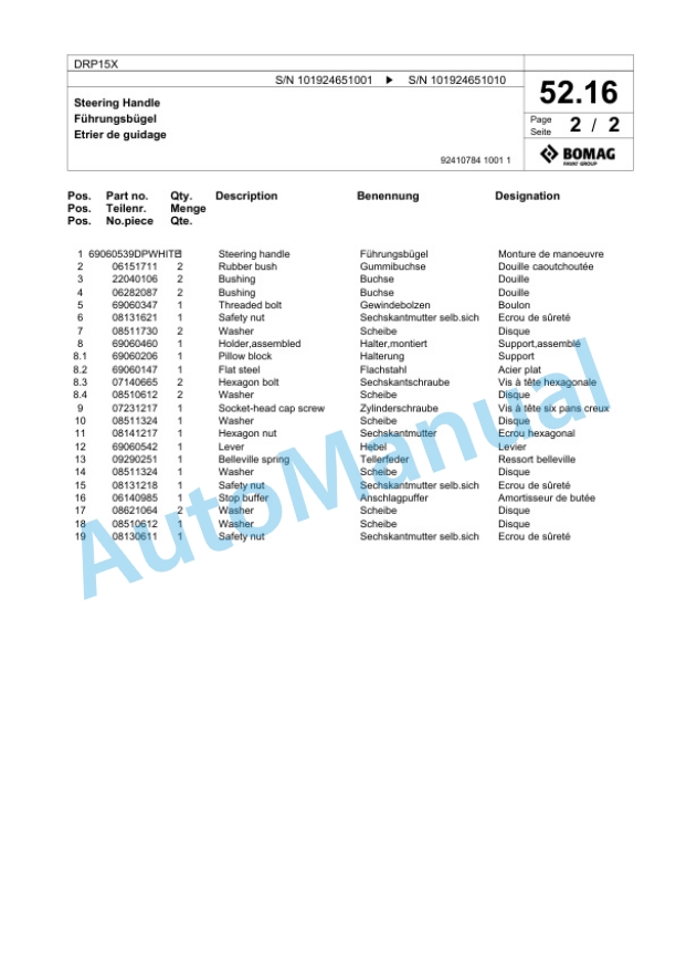 Bomag DRP15X Vibratory Plate Compactor Spare Parts Catalogue 00825937-3