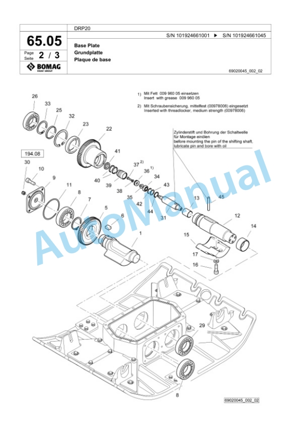 Bomag DRP20 Vibratory Plate Compactor Spare Parts Catalogue 00825939-3