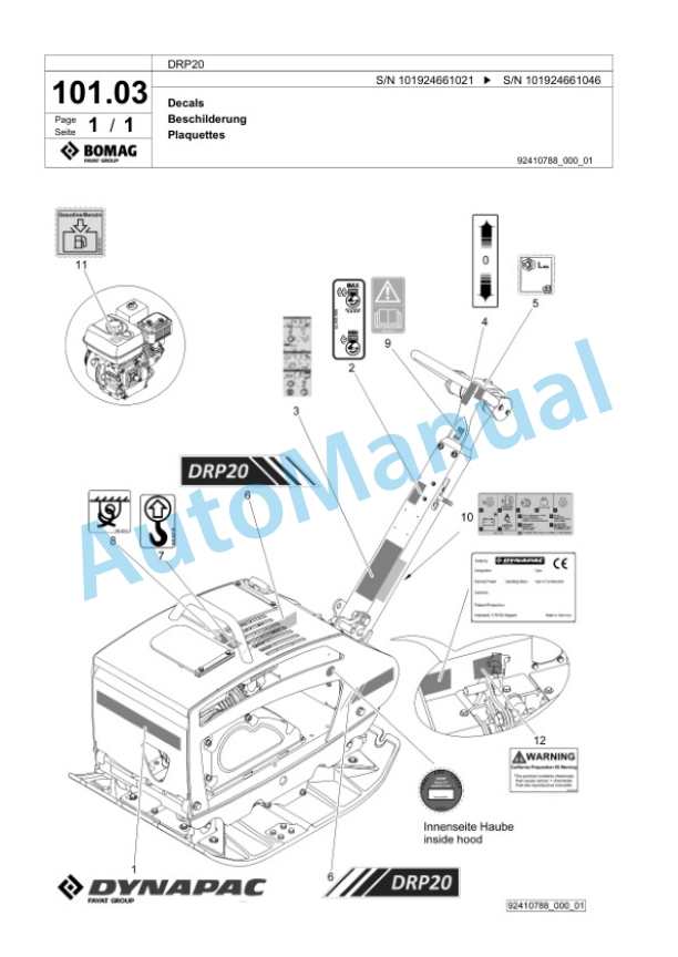Bomag DRP20 Vibratory Plate Compactor Spare Parts Catalogue 00825939-4