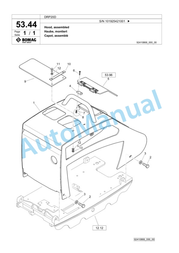 Bomag DRP20D Vibratory Plate Compactor Spare Parts Catalogue 00826527-3