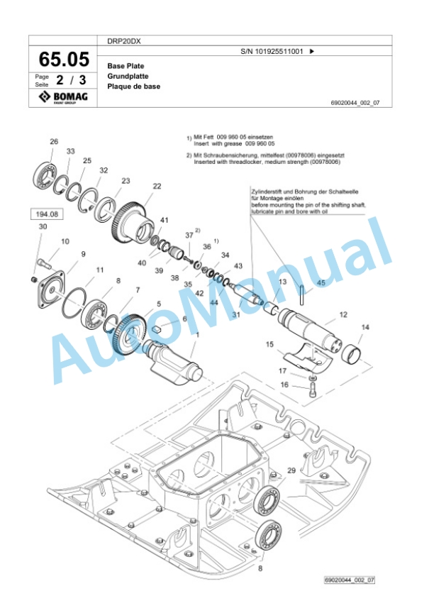 Bomag DRP20DX Vibratory Plate Compactor Spare Parts Catalogue 00826617-4