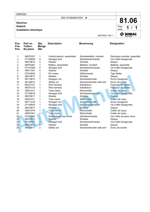 Bomag DRP25D Vibratory Plate Compactor Spare Parts Catalogue 00825945-5