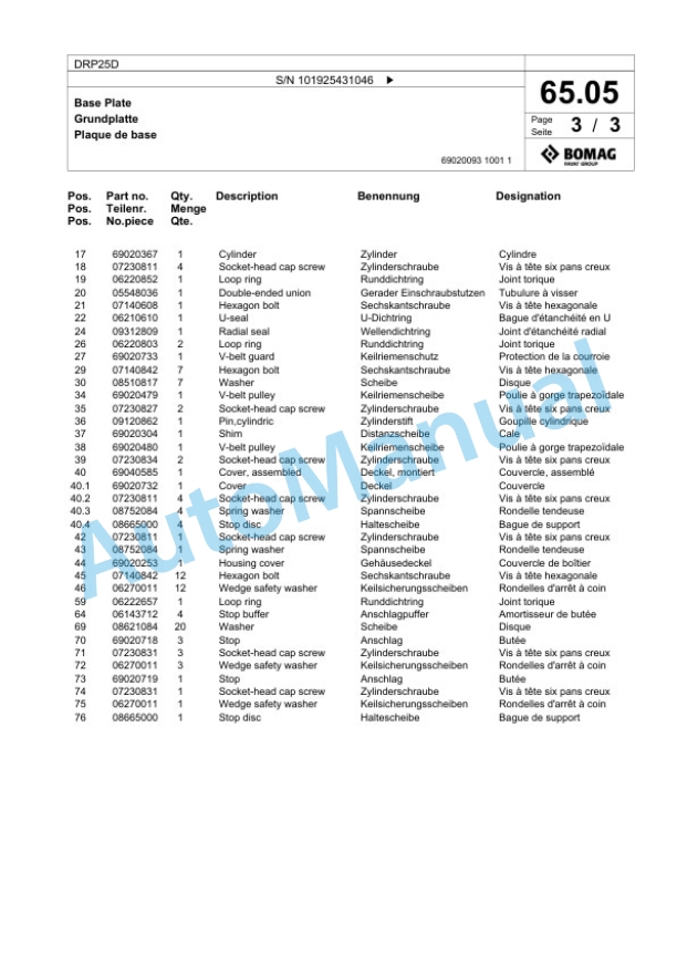 Bomag DRP25D Vibratory Plate Compactor Spare Parts Catalogue 00826529-4