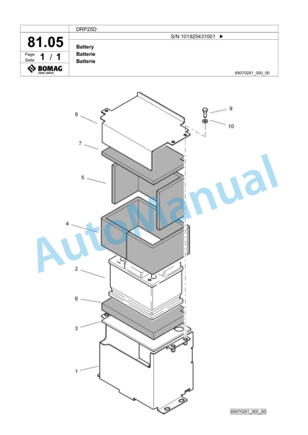 Bomag DRP25D Vibratory Plate Compactor Spare Parts Catalogue 00826529-5