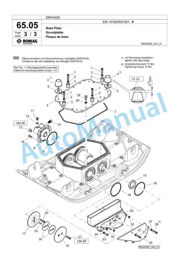 Bomag DRP40DX Vibratory Plate Compactor Spare Parts Catalogue 00826441-4