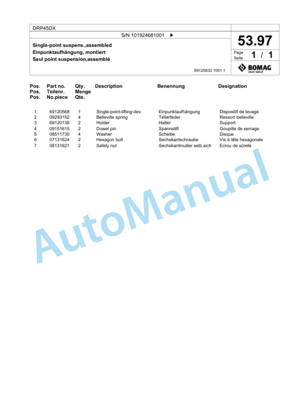 Bomag DRP45DX Vibratory Plate Compactor Spare Parts Catalogue 00825943-3