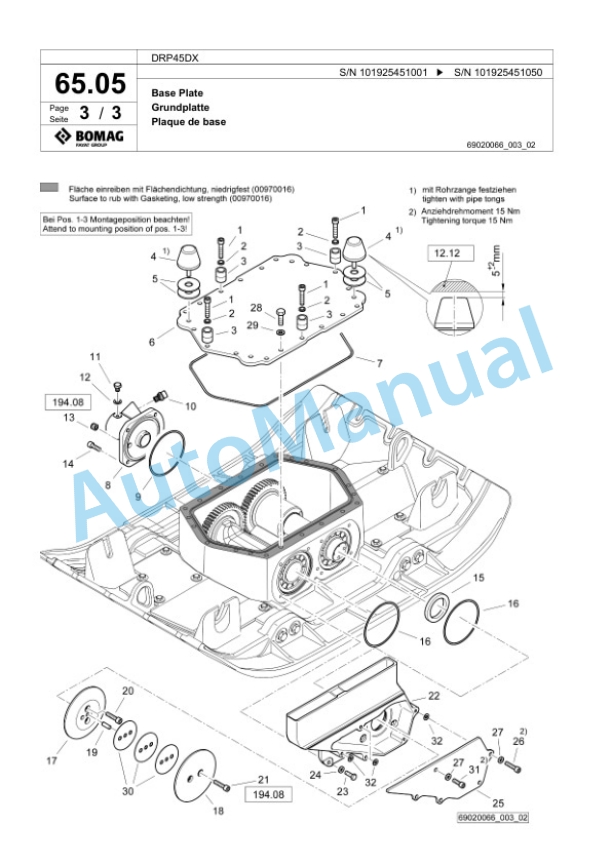 Bomag DRP45DX Vibratory Plate Compactor Spare Parts Catalogue 00826533-3