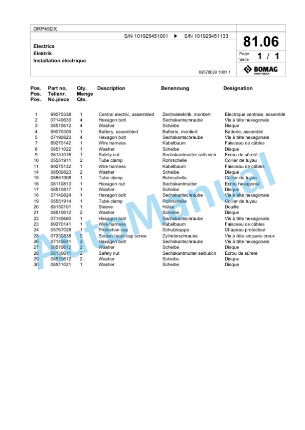 Bomag DRP45DX Vibratory Plate Compactor Spare Parts Catalogue 00826533-4
