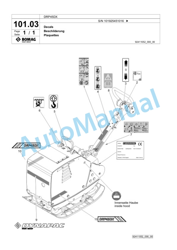 Bomag DRP45DX Vibratory Plate Compactor Spare Parts Catalogue 00826533-5