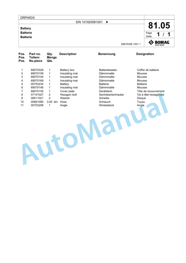 Bomag DRP45DX Vibratory Plate Compactor Spare Parts Catalogue 00826851-5