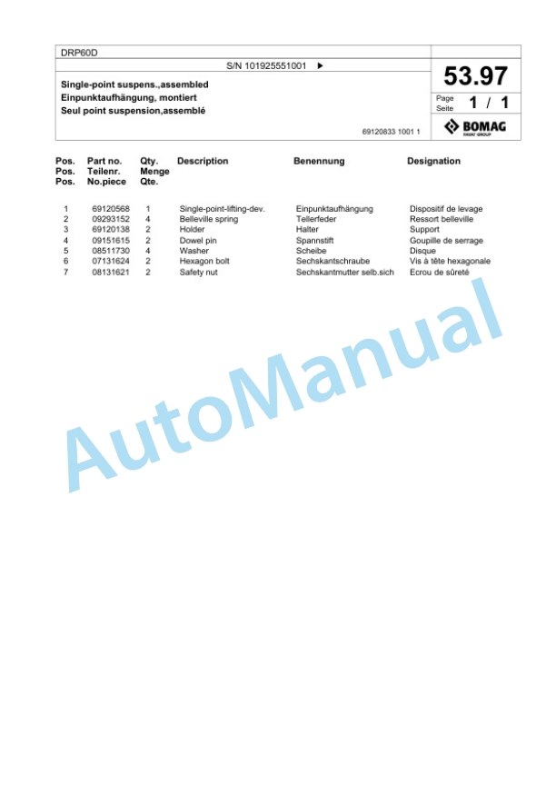 Bomag DRP60D Vibratory Plate Compactor Spare Parts Catalogue 00826747-3