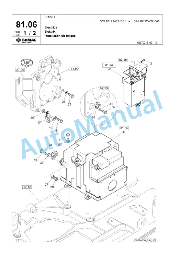 Bomag DRP70D Vibratory Plate Compactor Spare Parts Catalogue 00825947-5