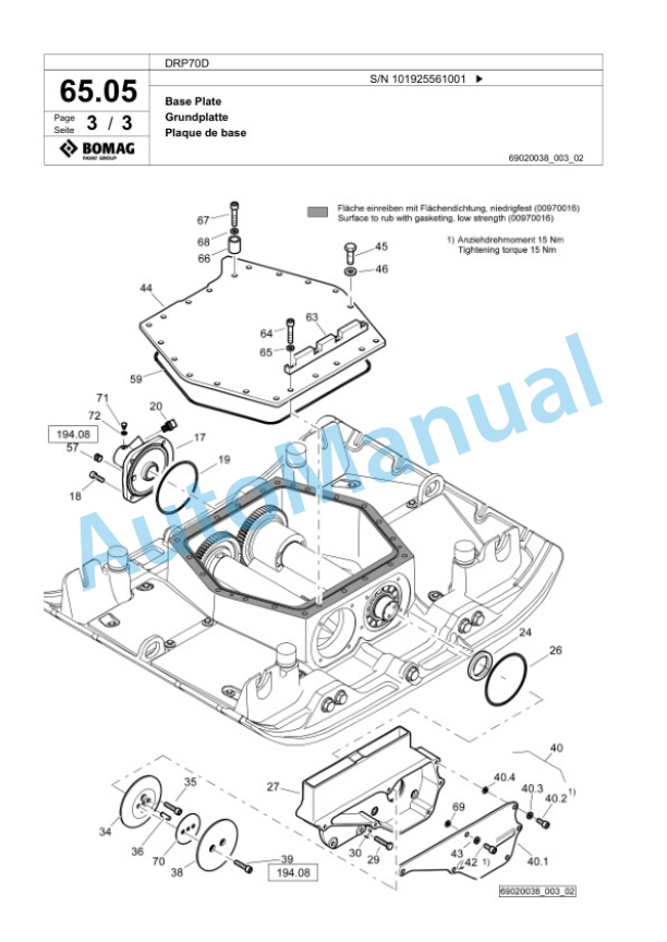 Bomag DRP70D Vibratory Plate Compactor Spare Parts Catalogue 00826749-4
