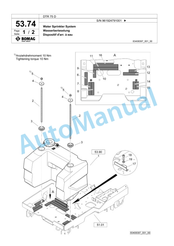 Bomag DTR 75 D Double Vibratory Roller Spare Parts Catalogue 00826587-2