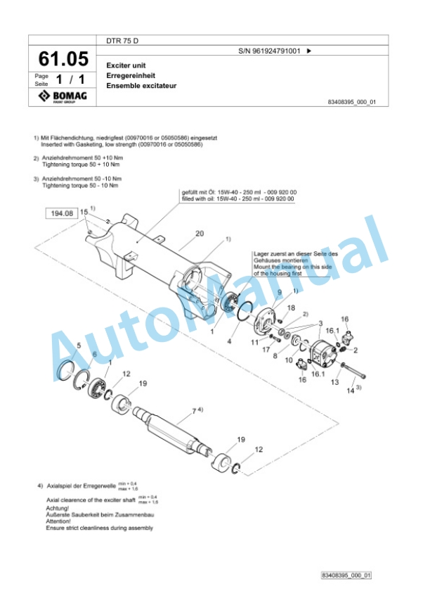 Bomag DTR 75 D Double Vibratory Roller Spare Parts Catalogue 00826587-3