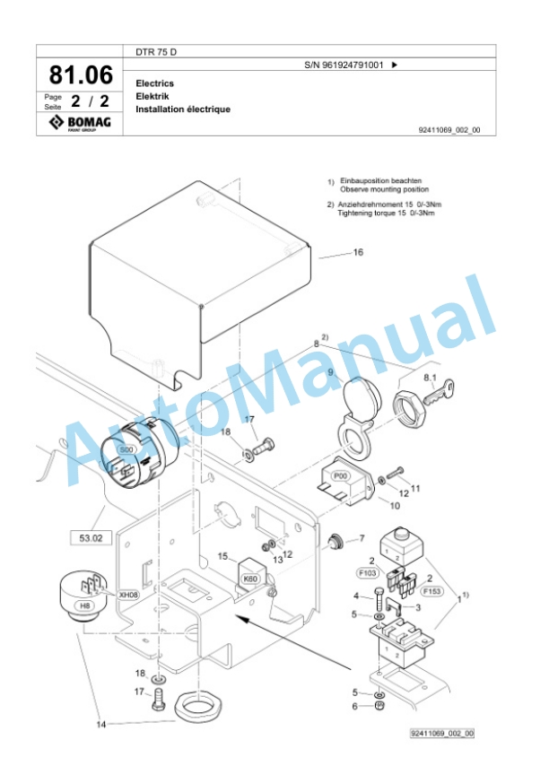 Bomag DTR 75 D Double Vibratory Roller Spare Parts Catalogue 00826587-4