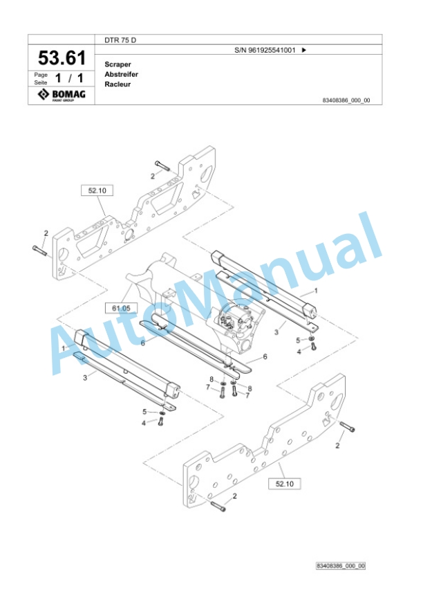 Bomag DTR 75 D Double Vibratory Roller Spare Parts Catalogue 00826677-2