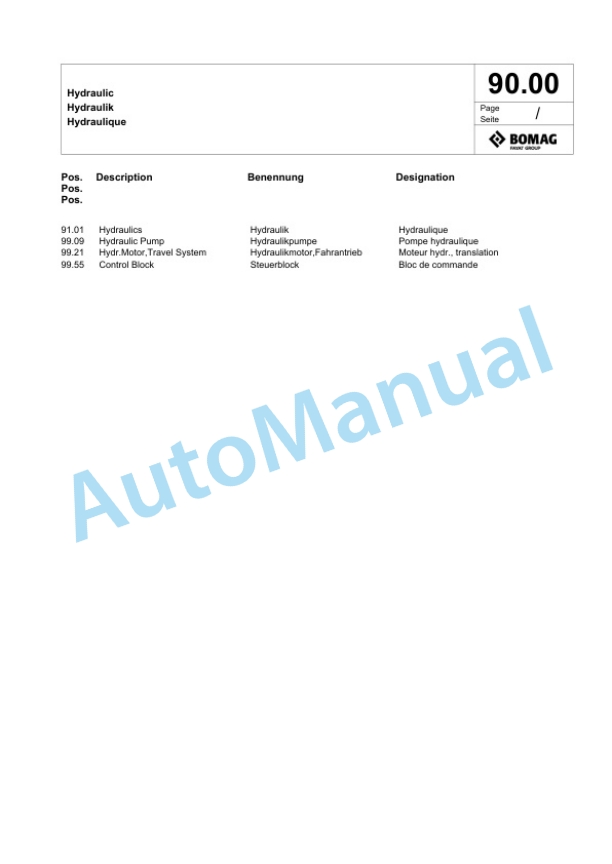 Bomag DTR 75 D Double Vibratory Roller Spare Parts Catalogue 00826677-4