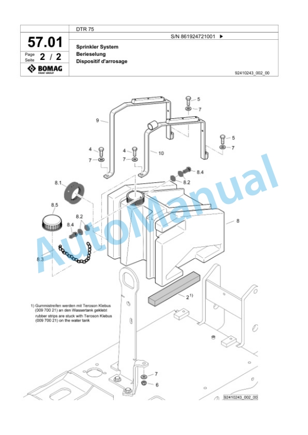 Bomag DTR 75 Double Vibratory Roller Spare Parts Catalogue 00825447-3