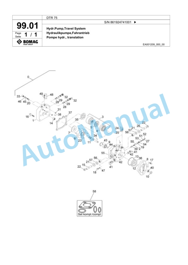 Bomag DTR 75 Double Vibratory Roller Spare Parts Catalogue 00825449-4