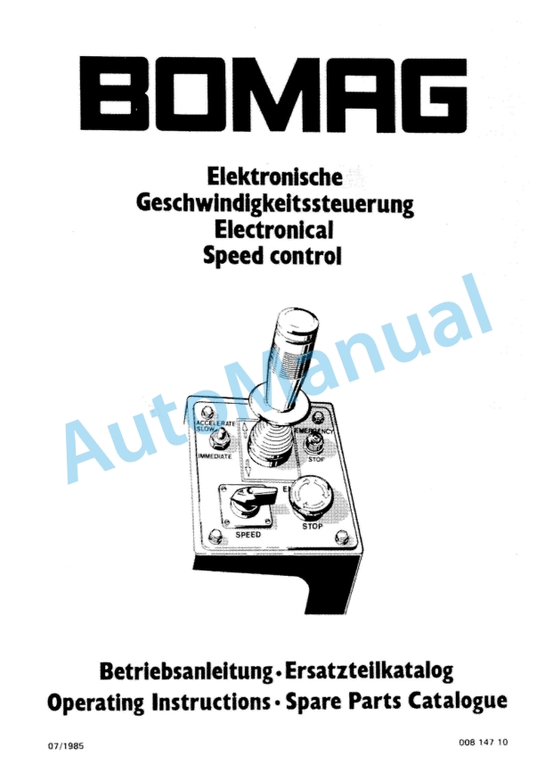 Bomag Electronical Speed Control Spare Parts Catalogue 00814710