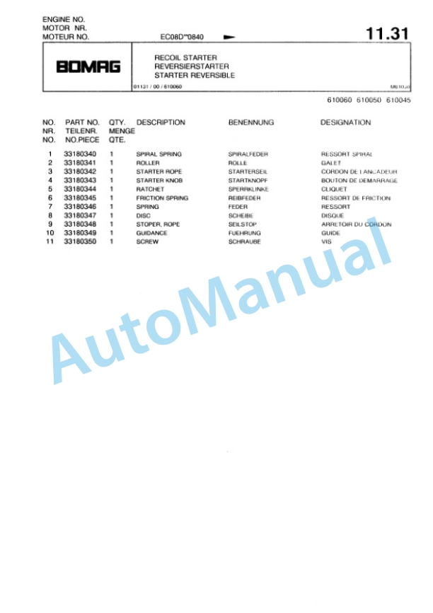 Bomag Engine Spare Parts Catalogue 00817736-2