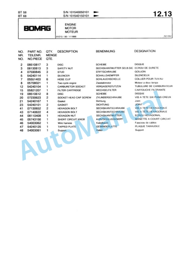 Bomag Engine Spare Parts Catalogue 00817736-5