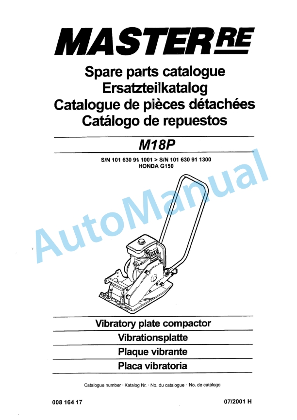 Bomag M1 P Vibratory Plate Compactor Spare Parts Catalogue 00816417