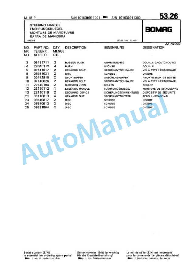 Bomag M1 P Vibratory Plate Compactor Spare Parts Catalogue 00816417-5