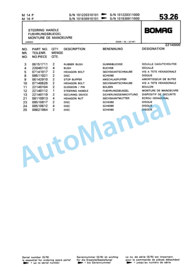 Bomag M14P, M18P Vibratory Plate Compactor Spare Parts Catalogue 00815001-4