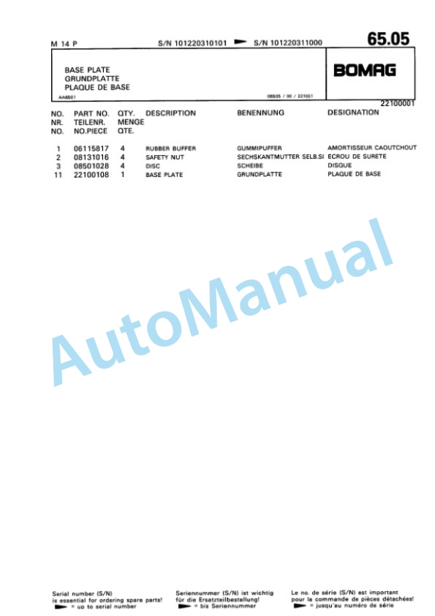 Bomag M14P, M18P Vibratory Plate Compactor Spare Parts Catalogue 00815001-5
