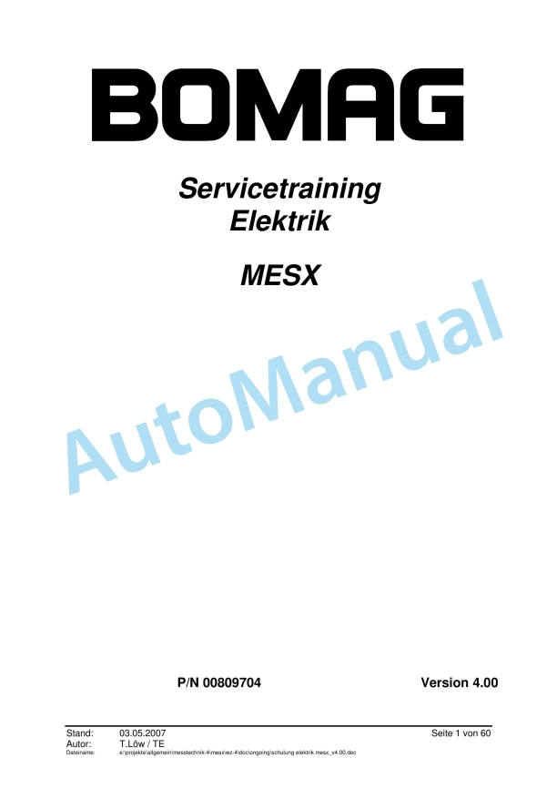 Bomag MESX Electrics Service Training 00809704