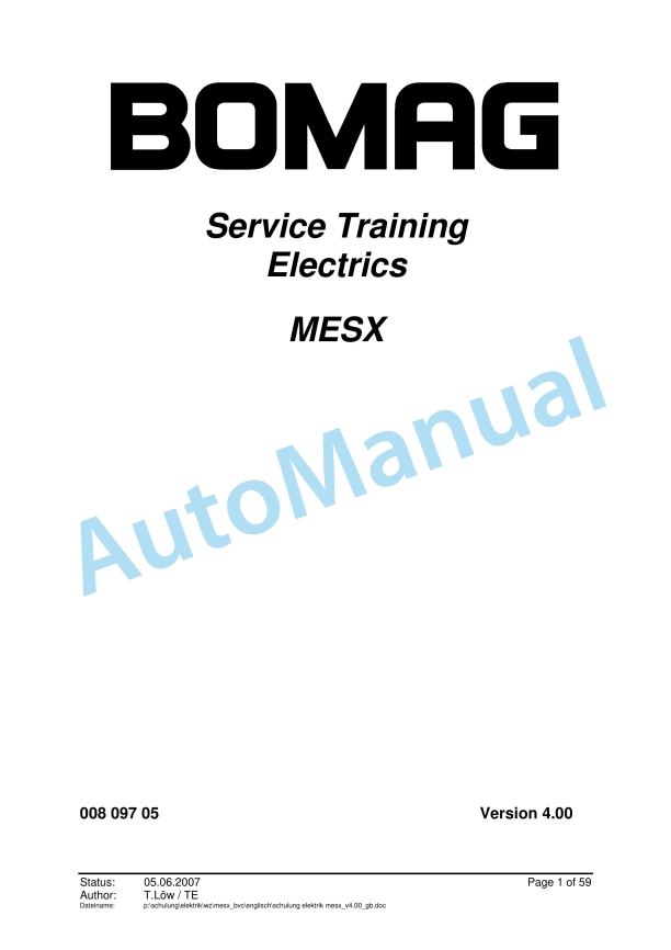 Bomag MESX Electrics Service Training 00809705 V4.00