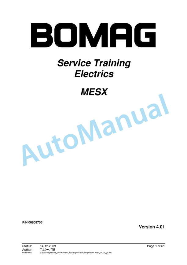 Bomag MESX Electrics Service Training 00809705 V4.01