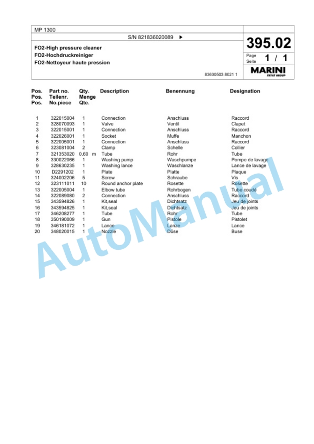 Bomag MP 1300 Cold Milling Planer Spare Parts Catalogue 00800603-3