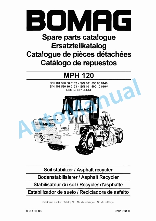 Bomag MPH 120 Soil Stabilizer - Asphalt Recycler Spare Parts Catalogue 00810083