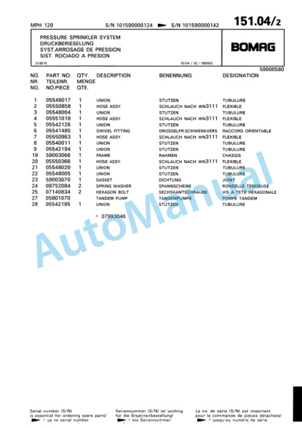 Bomag MPH 120 Soil Stabilizer - Asphalt Recycler Spare Parts Catalogue 00810083-4