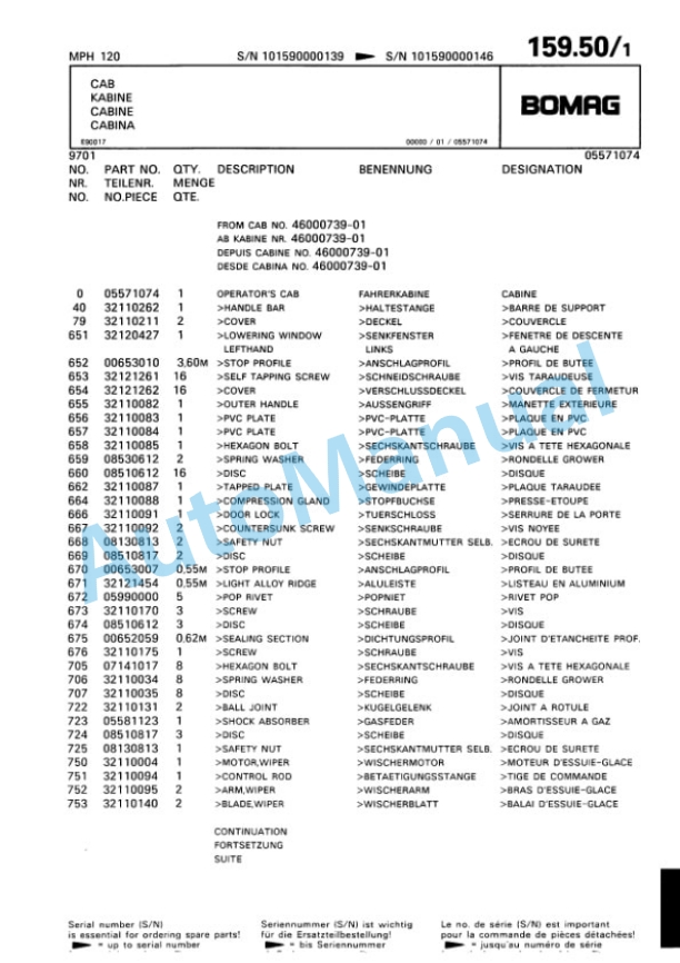 Bomag MPH 120 Soil Stabilizer - Asphalt Recycler Spare Parts Catalogue 00810083-5