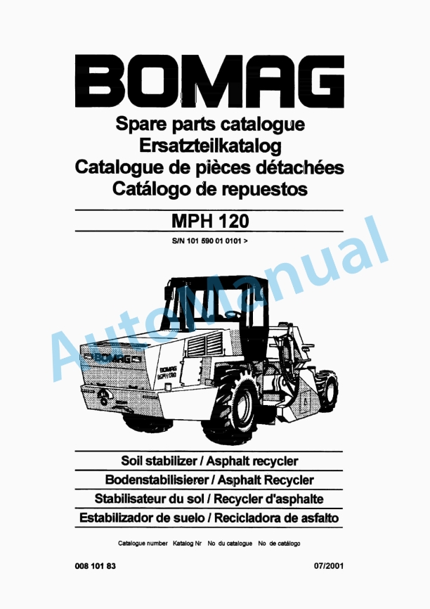 Bomag MPH 120 Soil Stabilizer - Asphalt Recycler Spare Parts Catalogue 00810183