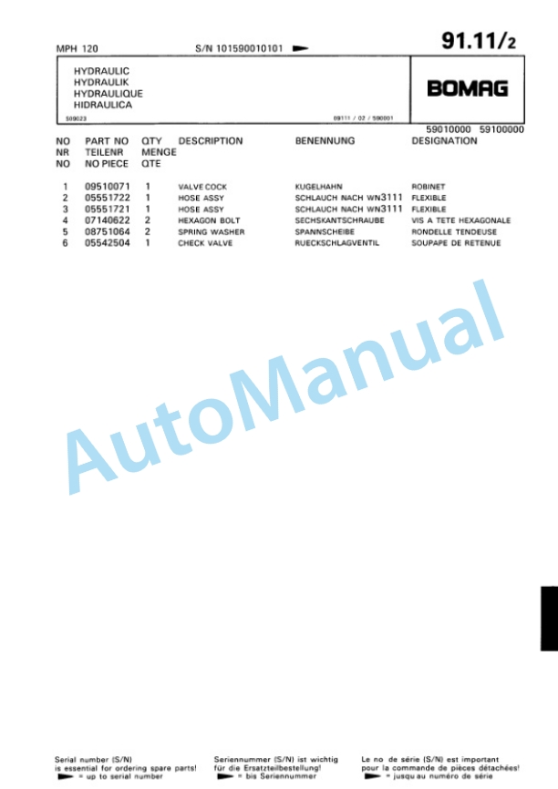 Bomag MPH 120 Soil Stabilizer - Asphalt Recycler Spare Parts Catalogue 00810183-3