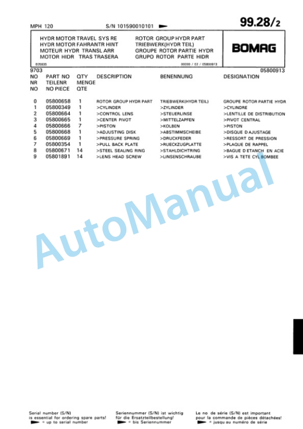Bomag MPH 120 Soil Stabilizer - Asphalt Recycler Spare Parts Catalogue 00810183-4