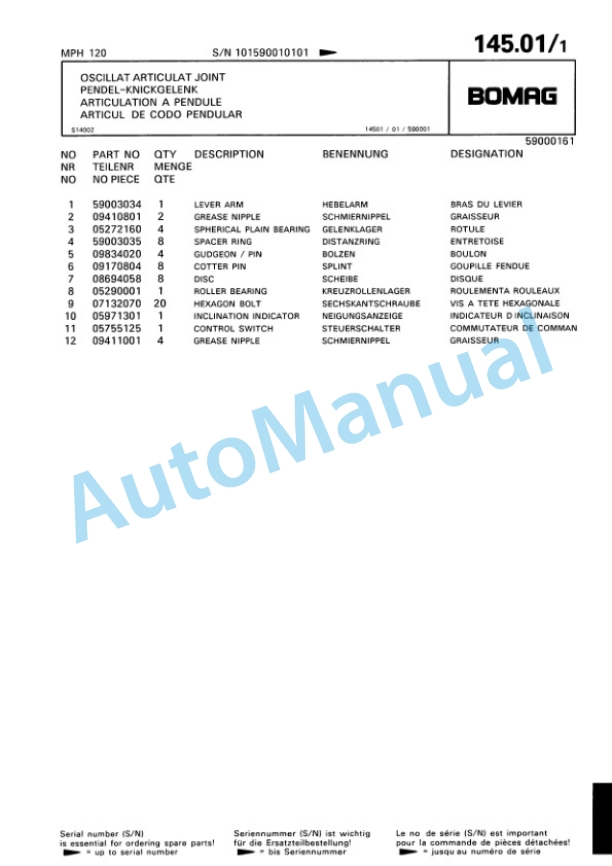Bomag MPH 120 Soil Stabilizer - Asphalt Recycler Spare Parts Catalogue 00810183-5