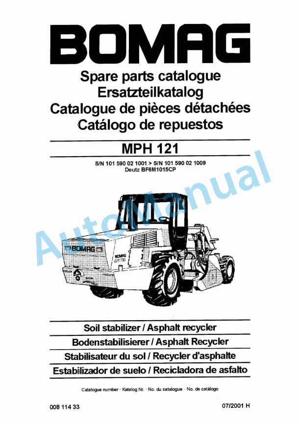 Bomag MPH 121 Soil Stabilizer - Asphalt Recycler Spare Parts Catalogue 00811433