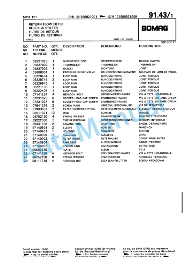 Bomag MPH 121 Soil Stabilizer - Asphalt Recycler Spare Parts Catalogue 00811433-3