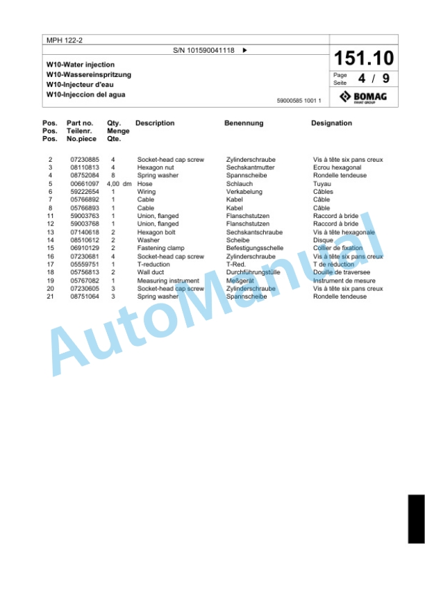 Bomag MPH 122-2 Soil Stabilizer - Asphalt Recycler Spare Parts Catalogue 00818177-4