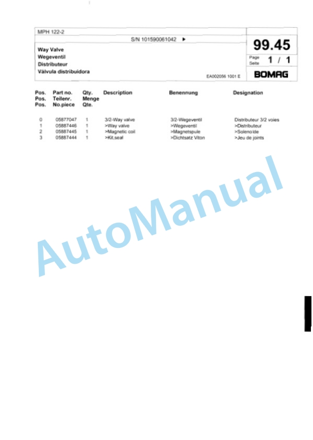Bomag MPH 122-2 Soil Stabilizer - Asphalt Recycler Spare Parts Catalogue 00818726-3